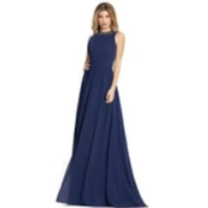 Ieena Duggal 55147 Beaded Jewel Neck A-Line Simple Formal Dress Blue NWT Sz 8
